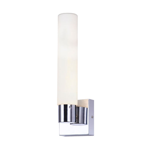 Canarm Beyla 15in LED Wall Sconce | Modern Chrome and Opal Glass | Bathroom & Hallway | 4 x 4 x 15 in, 10.5W | Model LWF206A15CH