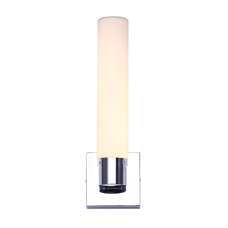Canarm Beyla 15in LED Wall Sconce | Modern Chrome and Opal Glass | Bathroom & Hallway | 4 x 4 x 15 in, 10.5W | Model LWF206A15CH