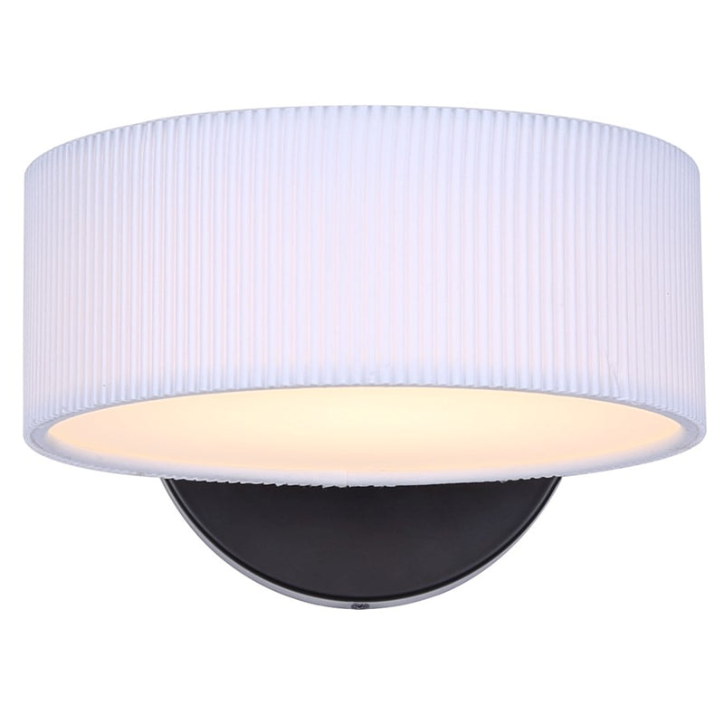 Canarm Carmynn 8in 1-Light LED Wall Sconce | Modern Matte Black Metal & White Ribbed Acrylic | Living Room & Bedroom Light | Model LWF288A01BK