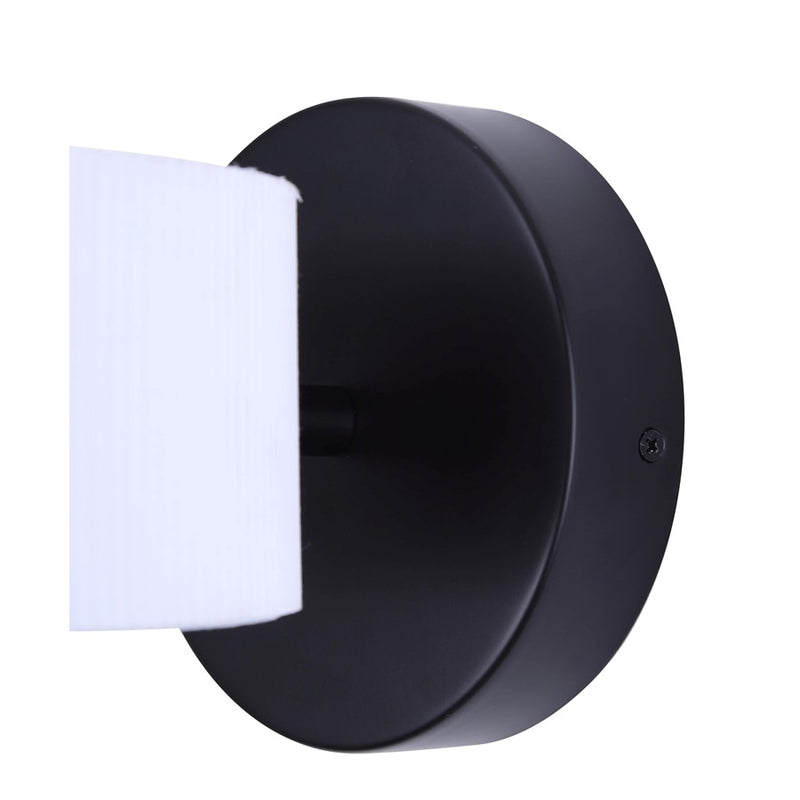 Canarm Carmynn 8in 1-Light LED Wall Sconce | Modern Matte Black Metal & White Ribbed Acrylic | Living Room & Bedroom Light | Model LWF288A01BK