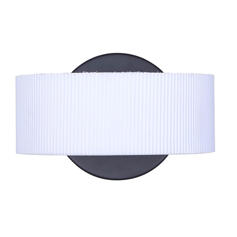 Canarm Carmynn 8in 1-Light LED Wall Sconce | Modern Matte Black Metal & White Ribbed Acrylic | Living Room & Bedroom Light | Model LWF288A01BK