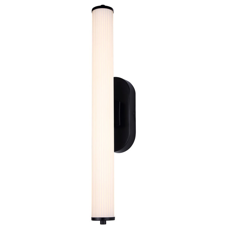 Canarm Ozzy 24in 1-Light LED Vanity Light | Matte Black and Glossy White Ribbed Glass | Bathroom & Powder Room Vanity Light | Model LWL322A24BK