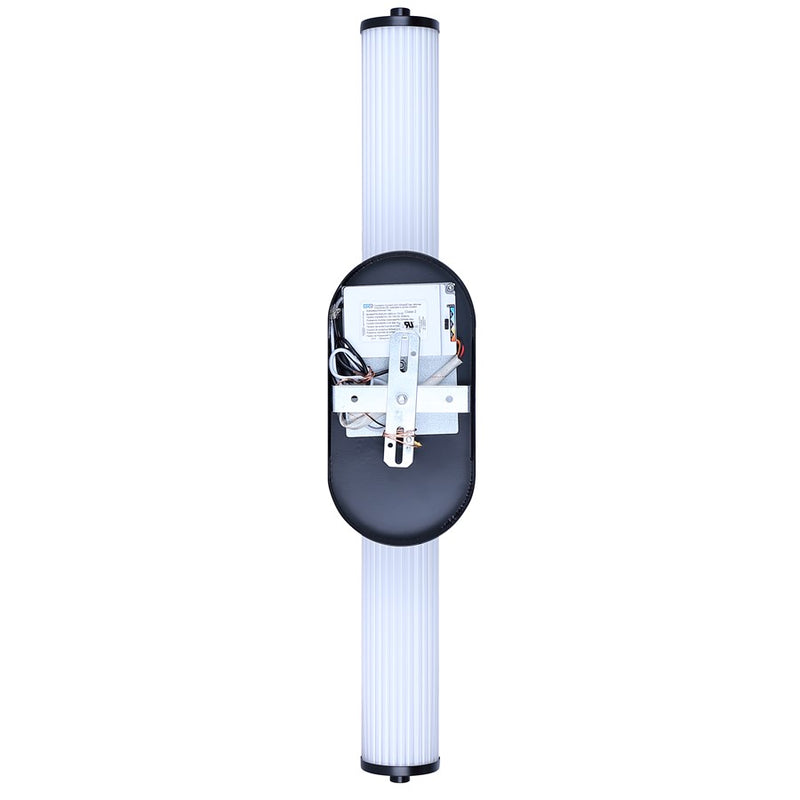 Canarm Ozzy 24in 1-Light LED Vanity Light | Matte Black and Glossy White Ribbed Glass | Bathroom & Powder Room Vanity Light | Model LWL322A24BK