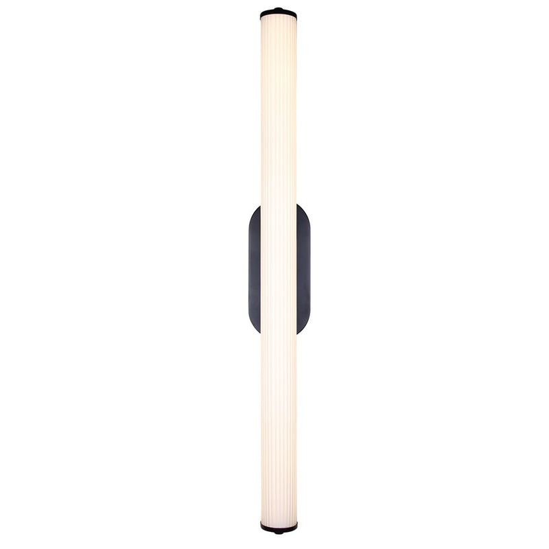 Canarm Ozzy 35in 1-Light LED Vanity Light | Matte Black and Glossy White Ribbed Glass | Bathroom & Powder Room Vanity Light | Model LWL322A35BK