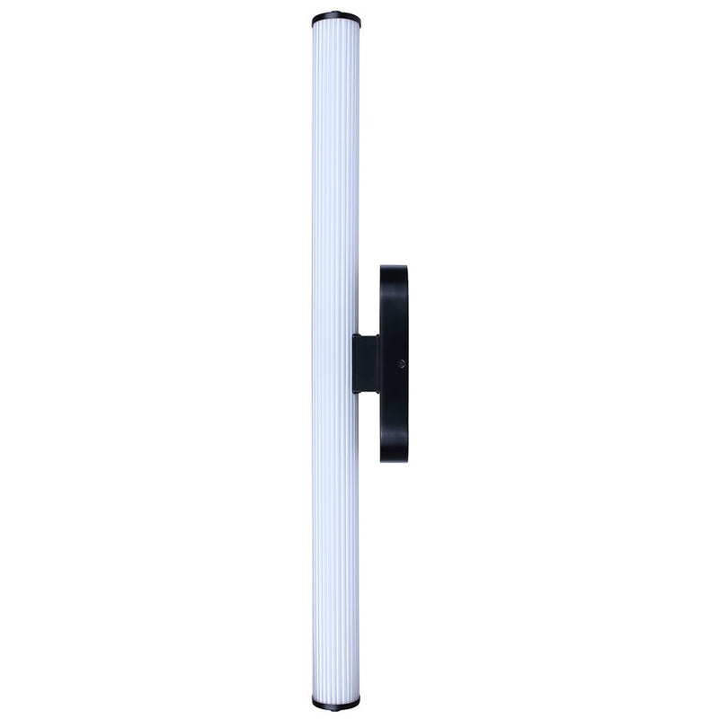 Canarm Ozzy 35in 1-Light LED Vanity Light | Matte Black and Glossy White Ribbed Glass | Bathroom & Powder Room Vanity Light | Model LWL322A35BK