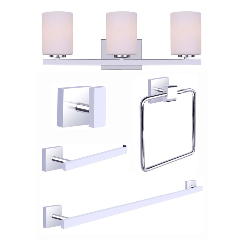 Canarm Jae 3-Light Bath Vanity Combo | Chrome Metal with Flat Opal Glass | Bathroom & Powder Room | 6.4 x 4.75 in Backplate | Model R5JAE-CH
