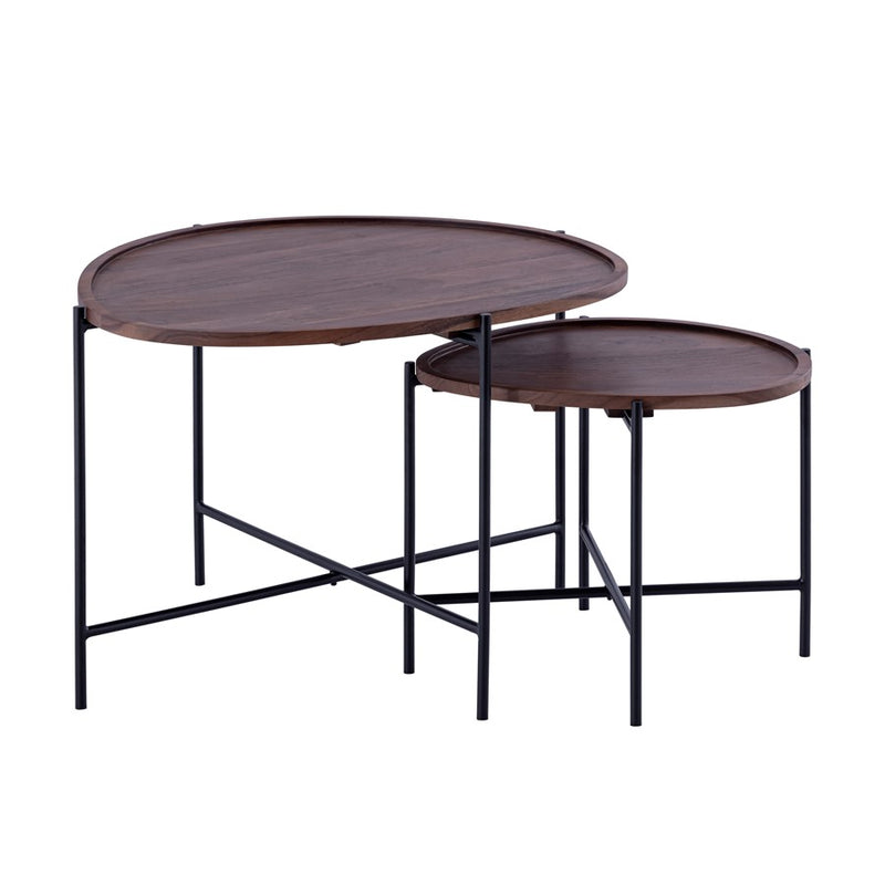 Canarm Koda 26in Walnut Nesting Table Set | Mid-Century Iron Frame | Living Room & Bedroom Accent | 23 x 26 x 17.5 in | Model SC-101