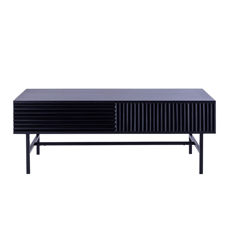 Canarm Mez 49in Black Iron Coffee Table | Modern Ribbed Design with Hidden Storage | Living Room & Office | 48.75 x 23.5 x 18 in | Model SC-105
