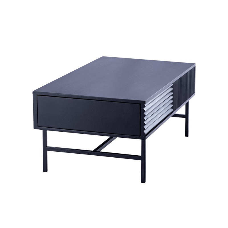 Canarm Mez 49in Black Iron Coffee Table | Modern Ribbed Design with Hidden Storage | Living Room & Office | 48.75 x 23.5 x 18 in | Model SC-105