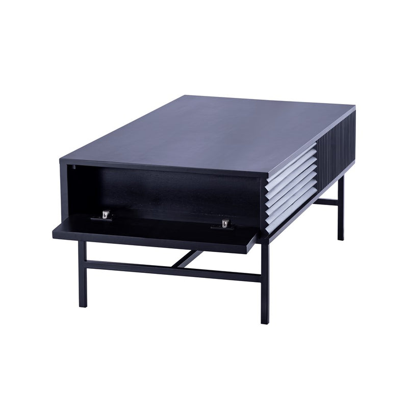 Canarm Mez 49in Black Iron Coffee Table | Modern Ribbed Design with Hidden Storage | Living Room & Office | 48.75 x 23.5 x 18 in | Model SC-105