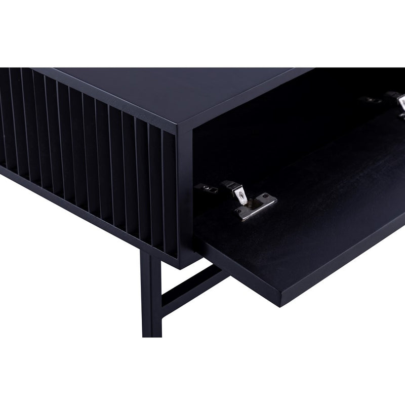 Canarm Mez 49in Black Iron Coffee Table | Modern Ribbed Design with Hidden Storage | Living Room & Office | 48.75 x 23.5 x 18 in | Model SC-105