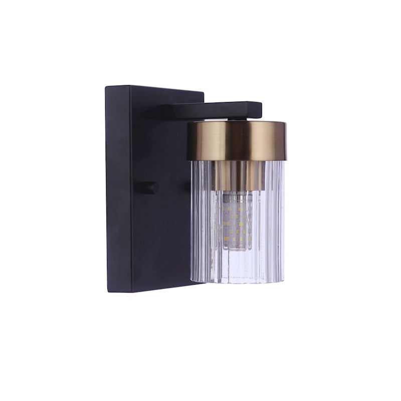 Craftmade Bond Street 1 Light Wall Sconce, Black/Brass/Clear Ribbed