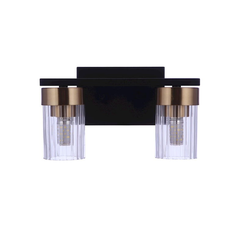Craftmade Bond Street 2 Light Vanity, Black/Brass/Clear Ribbed