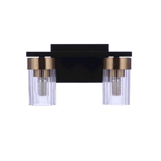 Craftmade Bond Street 2 Light Vanity, Black/Brass/Clear Ribbed - 11811FBSB2