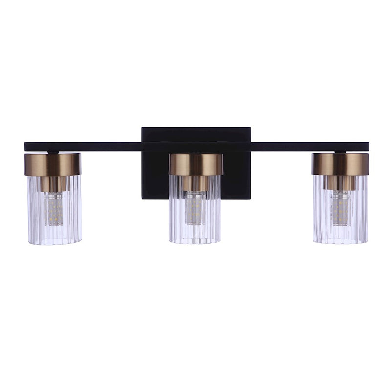 Craftmade Bond Street 3 Light Vanity, Black/Brass/Clear Ribbed