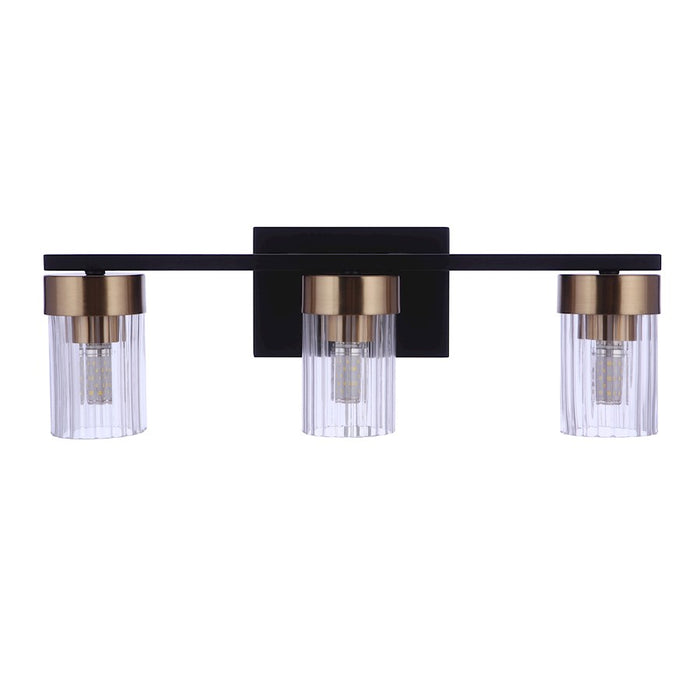 Craftmade Bond Street 3 Light Vanity, Black/Brass/Clear Ribbed - 11819FBSB3