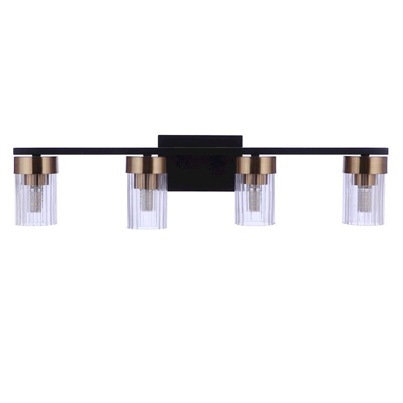 Craftmade Bond Street 4 Light Vanity, Black/Brass/Clear Ribbed