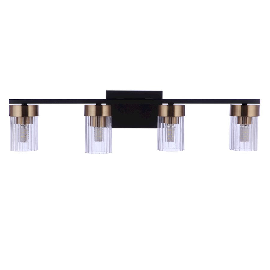 Craftmade Bond Street 4 Light Vanity, Black/Brass/Clear Ribbed - 11827FBSB4