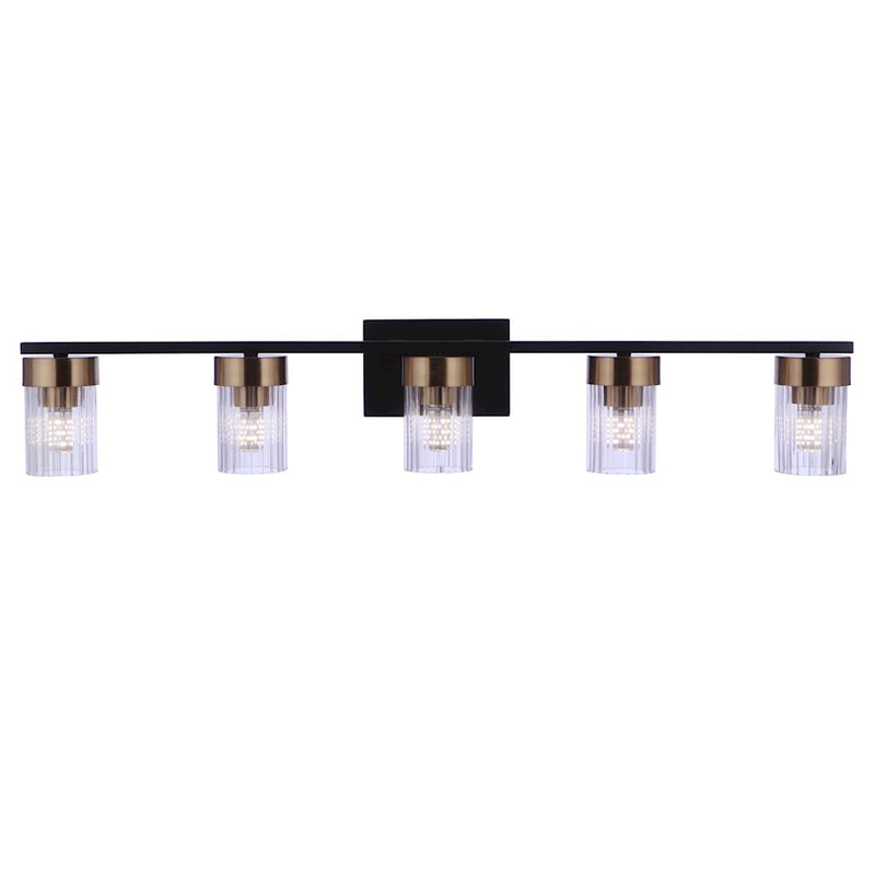 Craftmade Bond Street 5 Light Vanity, Black/Brass/Clear Ribbed