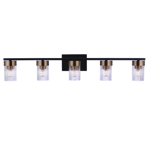 Craftmade Bond Street 5 Light Vanity, Black/Brass/Clear Ribbed - 11835FBSB5