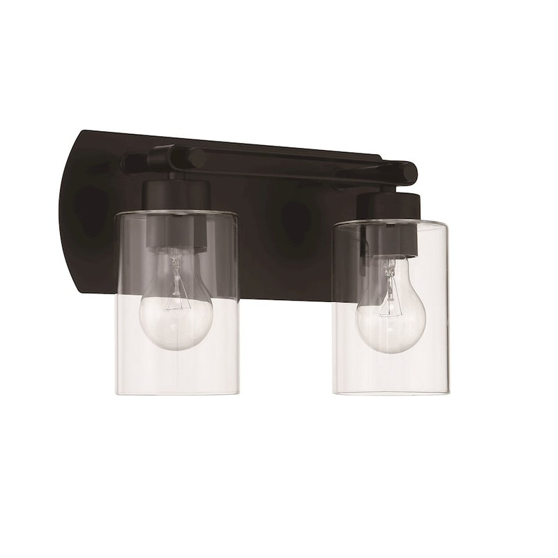 Craftmade Hendrix 2 Light Vanity, Flat Black/Clear