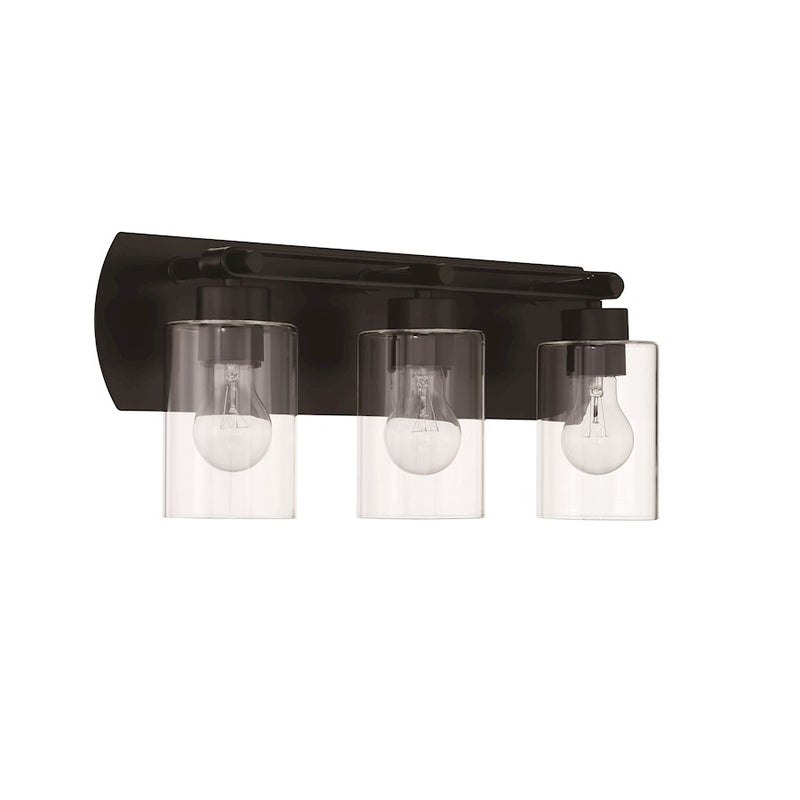 Craftmade Hendrix 3 Light Vanity, Flat Black/Clear