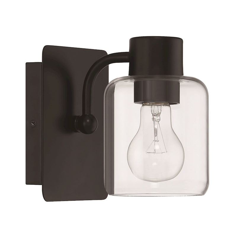 Craftmade Rori 1 Light Wall Sconce, Flat Black/Clear