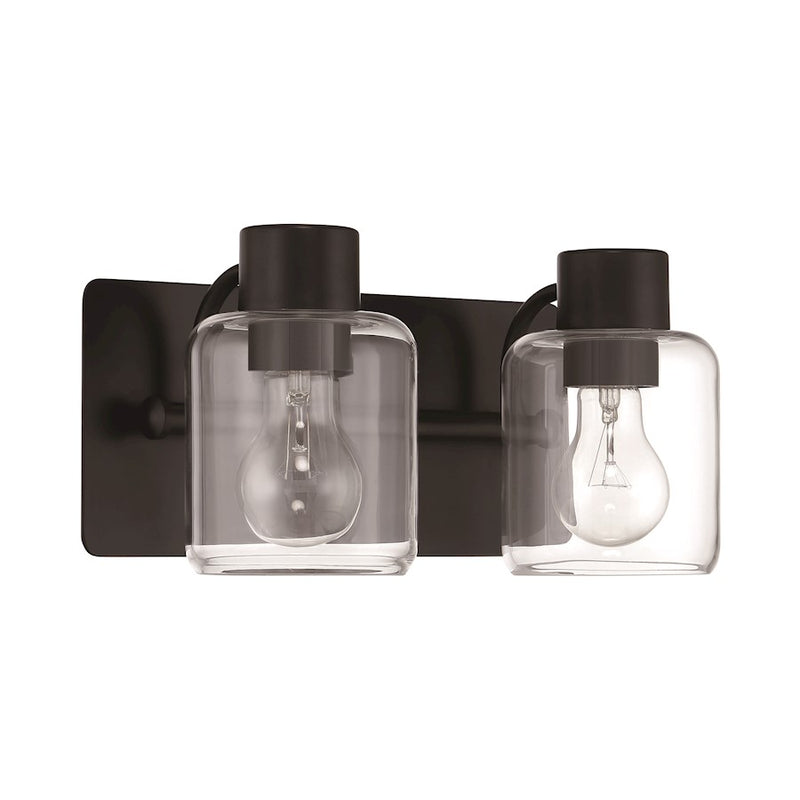 Craftmade Rori 2 Light Vanity, Flat Black/Clear