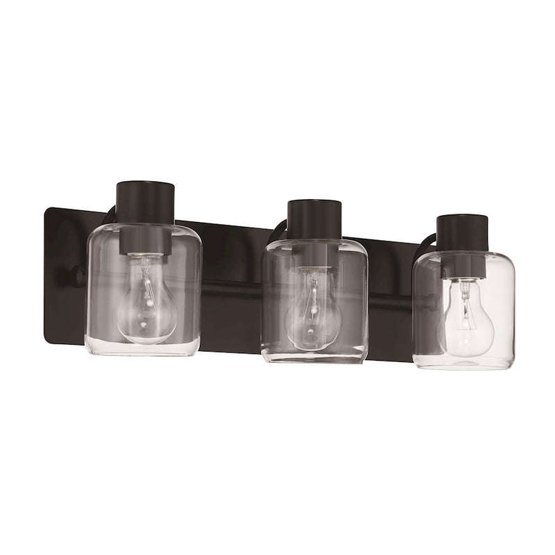 Craftmade Rori 3 Light Vanity, Flat Black/Clear