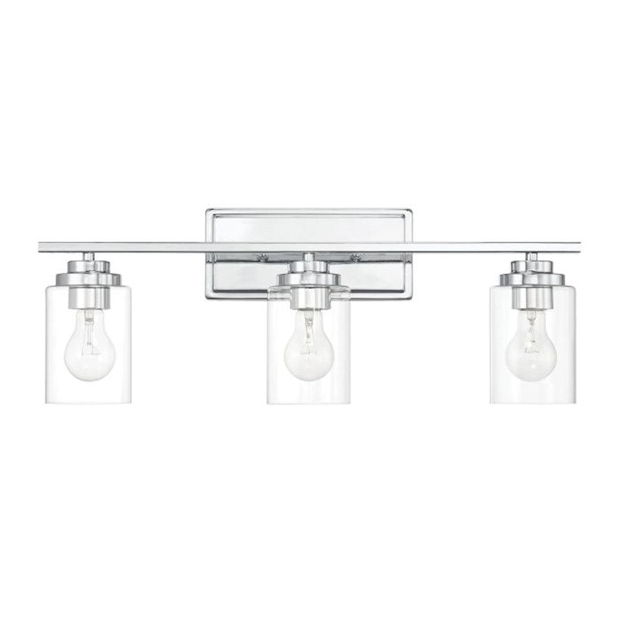 Craftmade Clark 3 Light Vanity, Chrome/Clear - 20425CH3