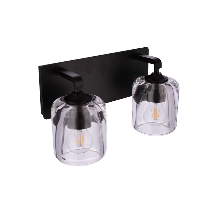 Craftmade Andie 2 Light Vanity, Flat Black/Clear