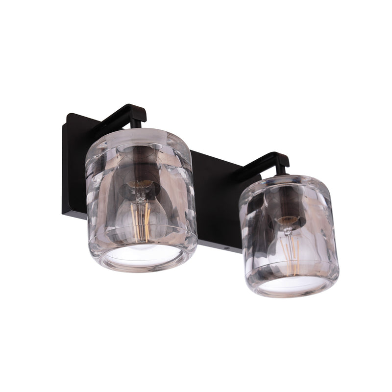 Craftmade Andie 2 Light Vanity, Flat Black/Clear