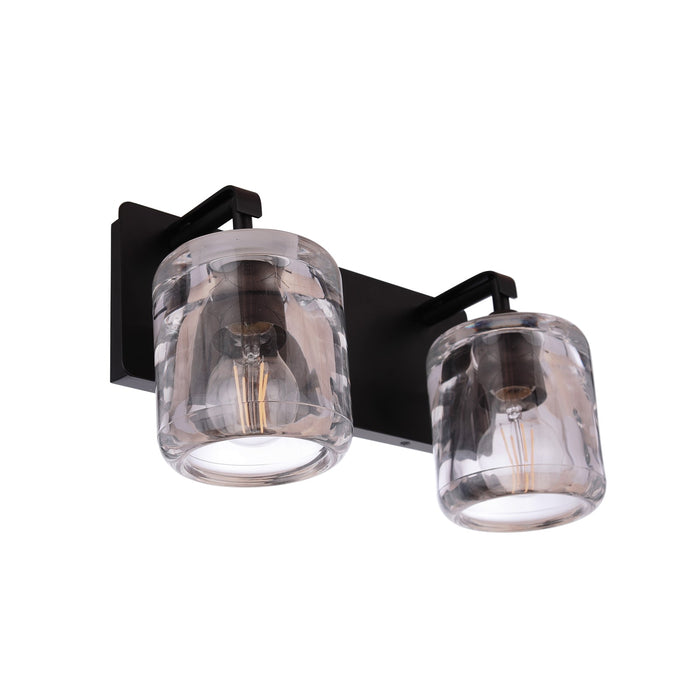 Craftmade Andie 2 Light Vanity, Flat Black/Clear
