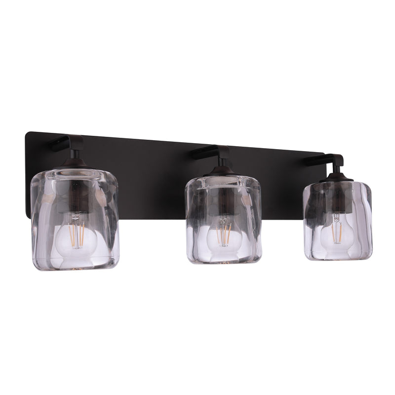 Craftmade Andie 3 Light Vanity, Flat Black/Clear - 20624FB3