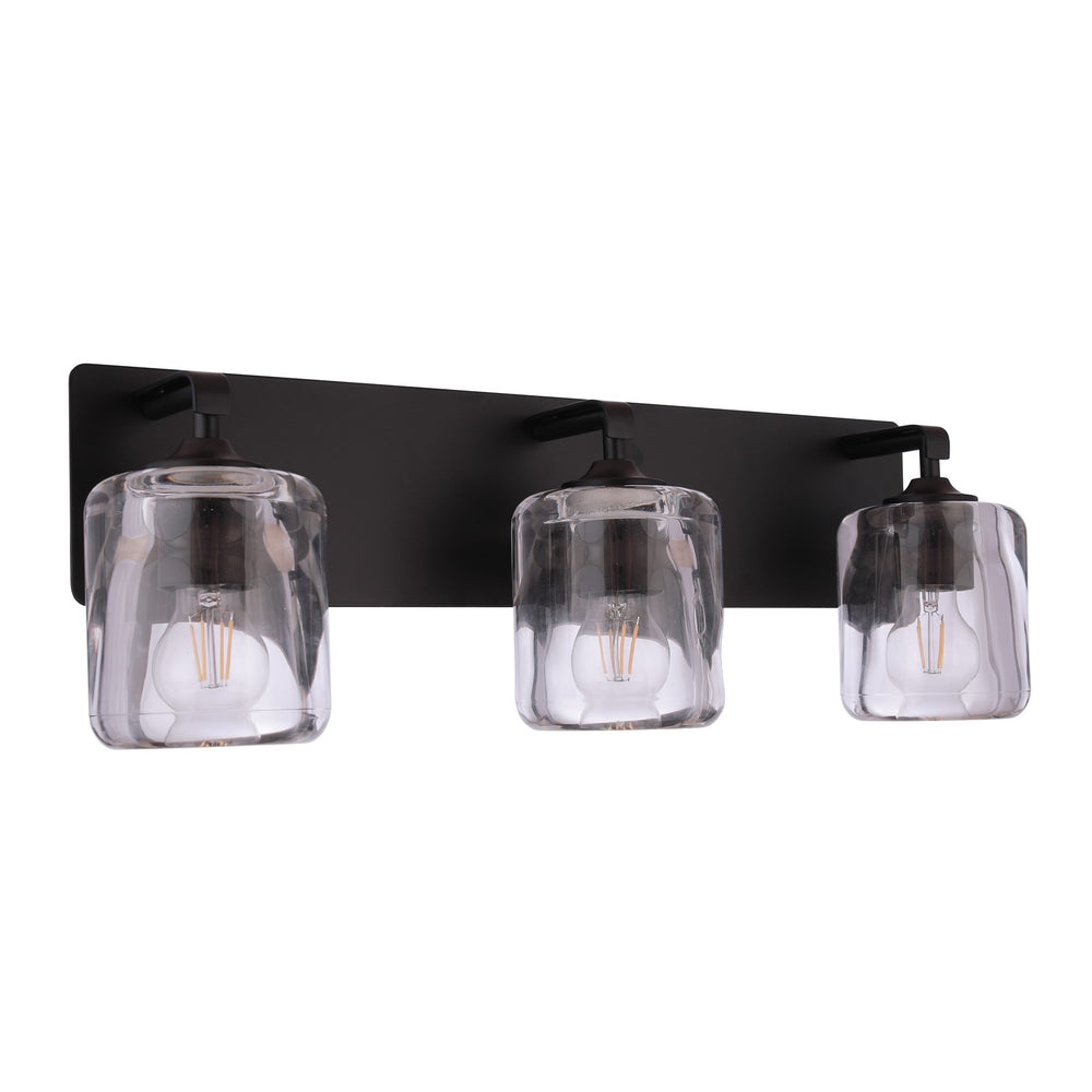 Craftmade Andie 3 Light Vanity, Flat Black/Clear - 20624FB3