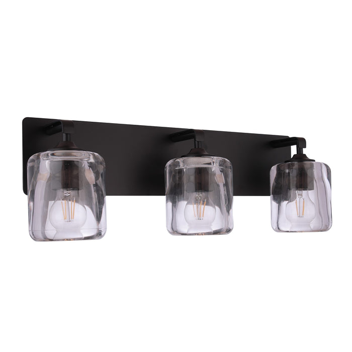 Craftmade Andie 3 Light Vanity, Flat Black/Clear - 20624FB3