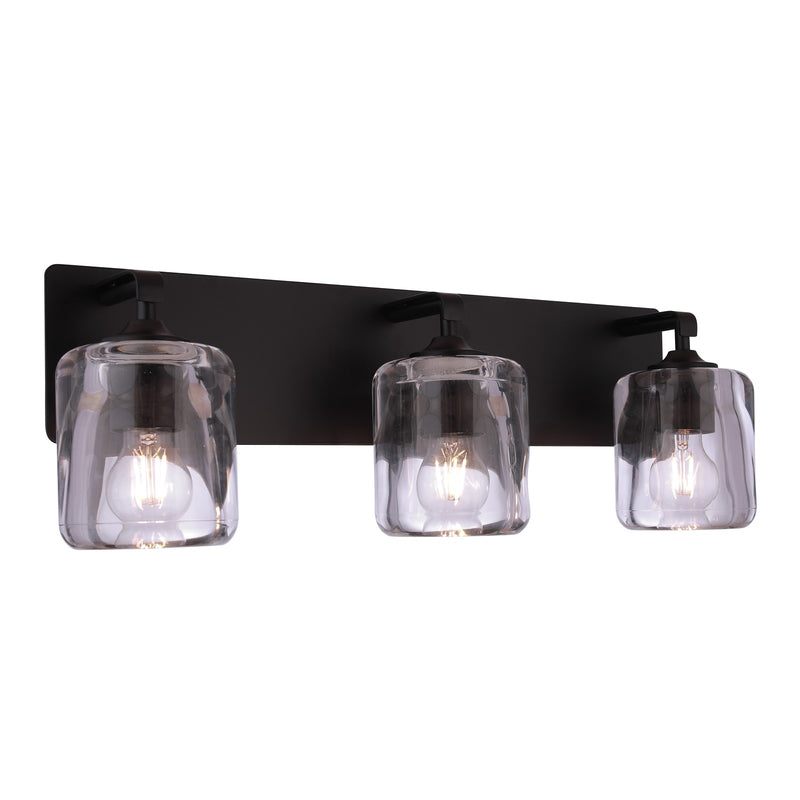 Craftmade Andie 3 Light Vanity, Flat Black/Clear