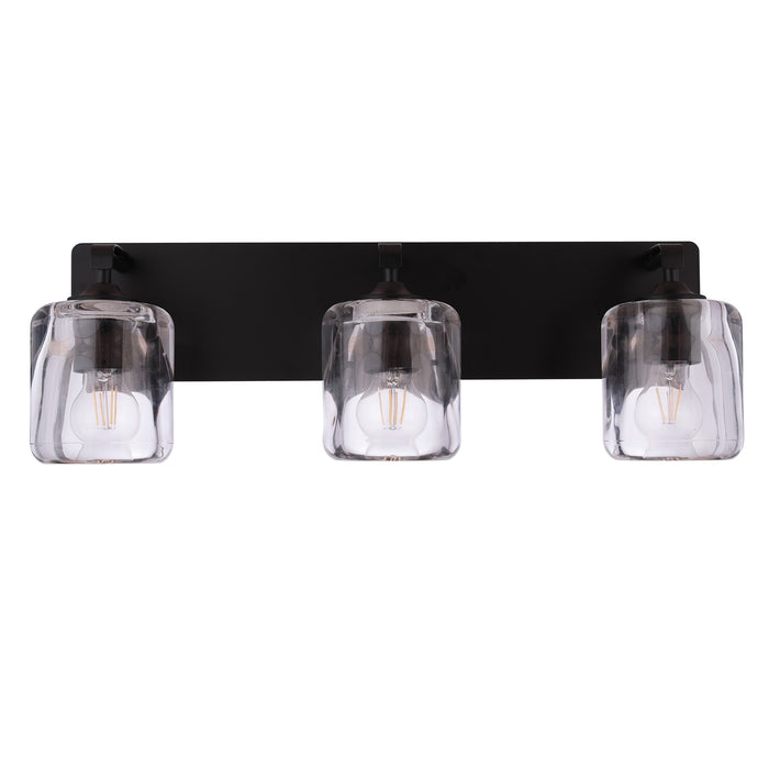 Craftmade Andie 3 Light Vanity, Flat Black/Clear