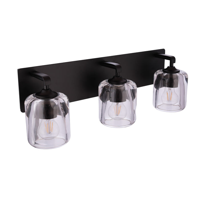Craftmade Andie 3 Light Vanity, Flat Black/Clear