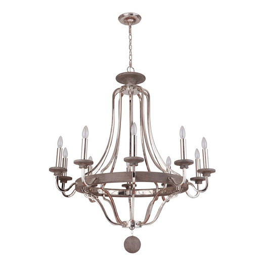 Craftmade Ashwood 10 Light Chandelier Polished Nickel Grey Wood