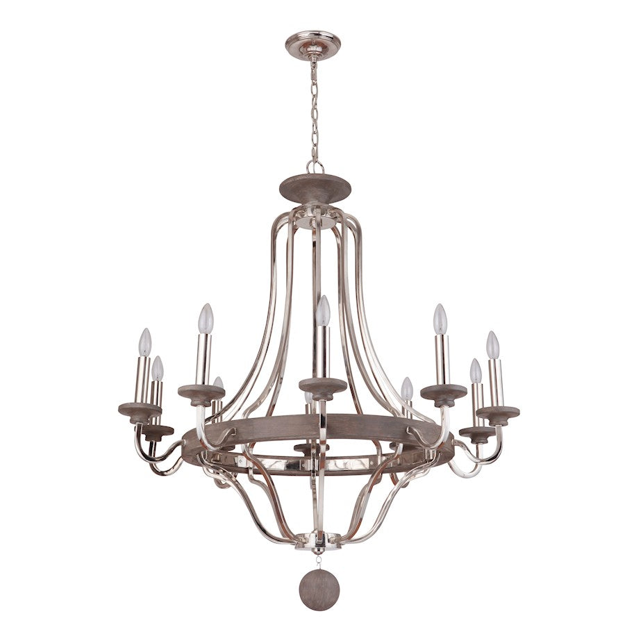 Craftmade Ashwood 10 Light Chandelier Polished Nickel Grey Wood