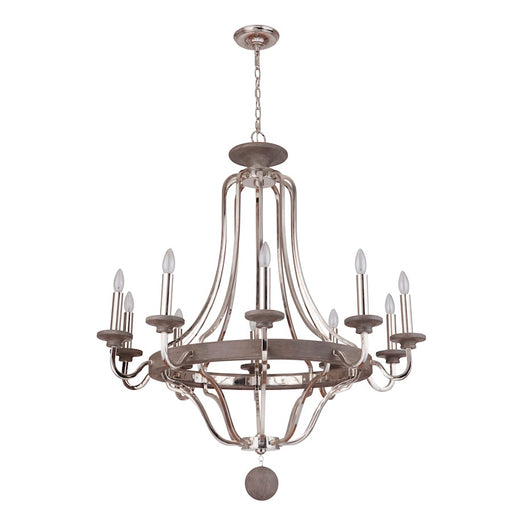 Craftmade Ashwood 10 Light Chandelier Polished Nickel Grey Wood