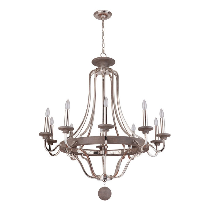 Craftmade Ashwood 10 Light Chandelier Polished Nickel Grey Wood