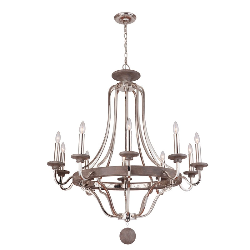Craftmade Ashwood 10 Light Chandelier Polished Nickel Grey Wood