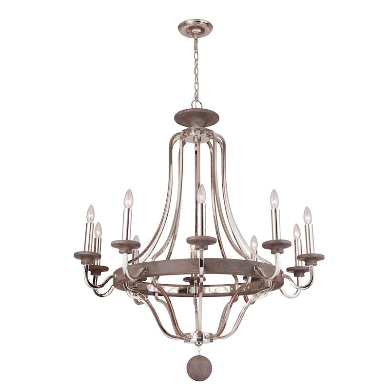 Craftmade Ashwood 10 Light Chandelier Polished Nickel Grey Wood