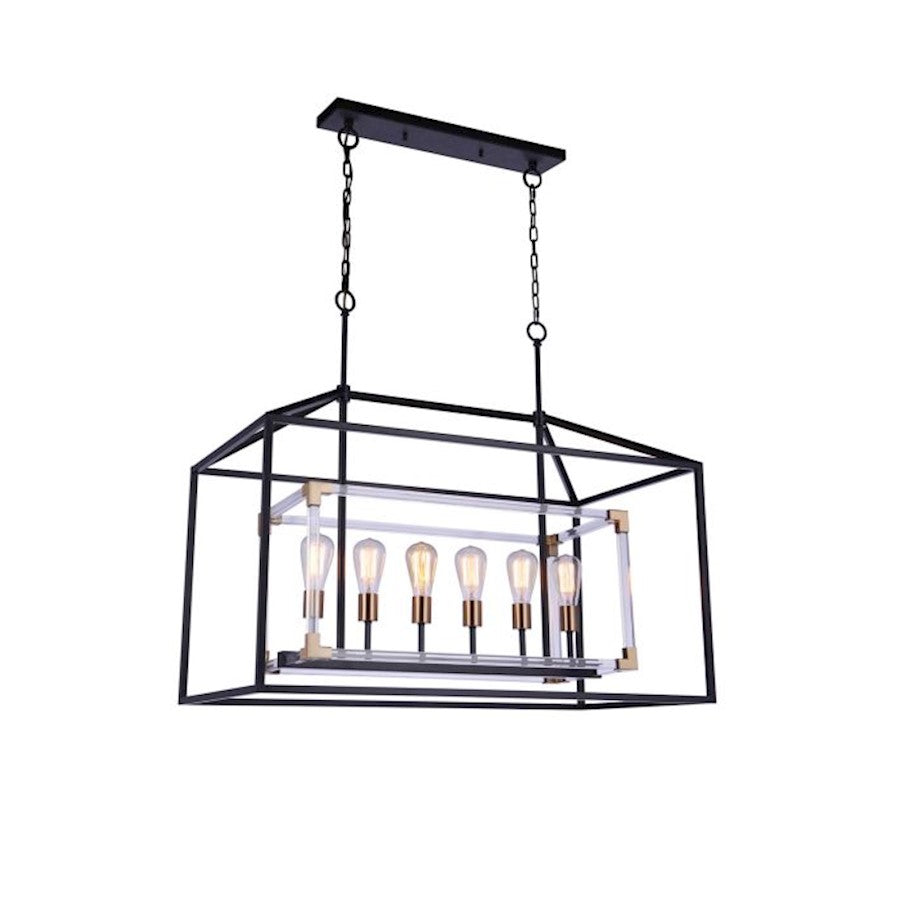 Craftmade Aaron 6 Light Island, Flat Black/Satin Brass