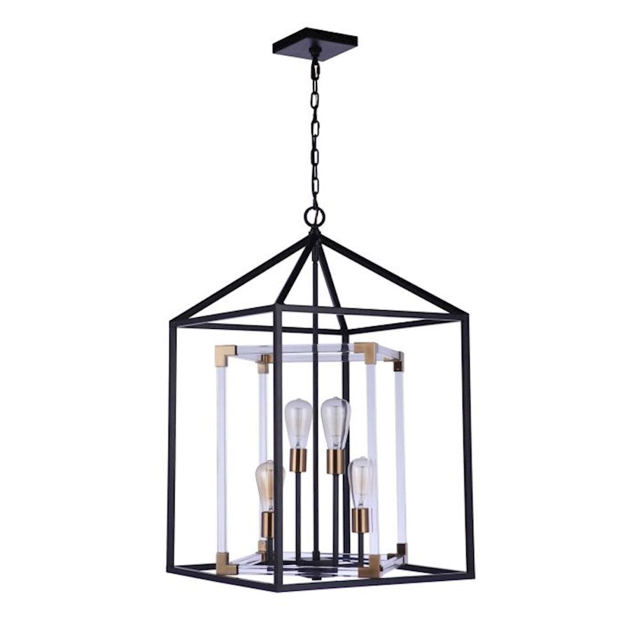 Craftmade Aaron 4 Light Pendant, Flat Black/Satin Brass