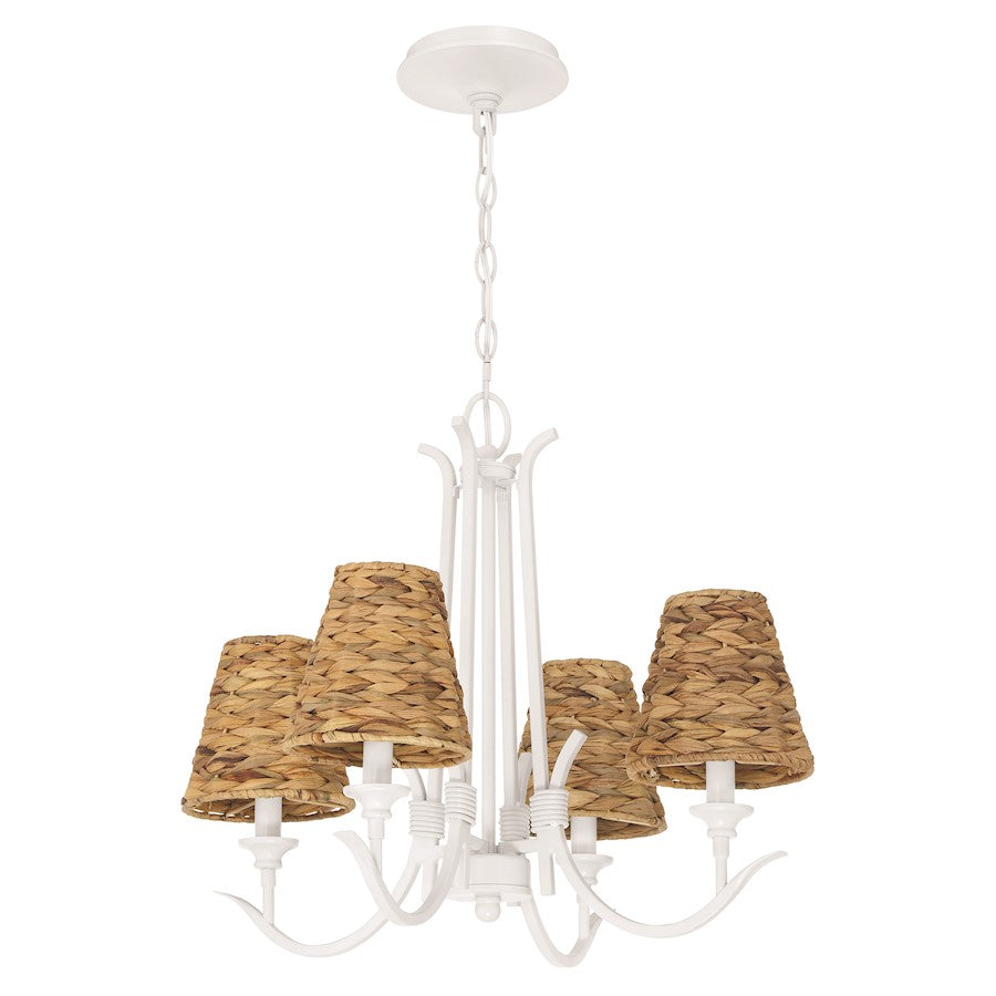 Craftmade Kokomo 4 Light Chandelier, Matte White/Natural Sea - 58324-MWW