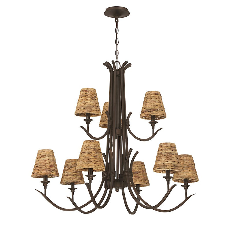Craftmade Kokomo 9 Light Chandelier, Aged Bronze/Natural Sea