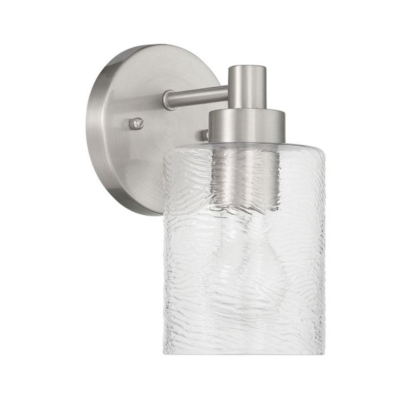 Craftmade Lyndsey 1 Light Wall Sconce, Nickel/Clear Textured